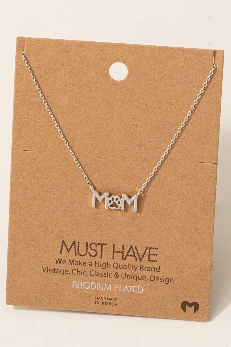 Gold Dipped Paw Print Dog Mom Pendant Necklace: G