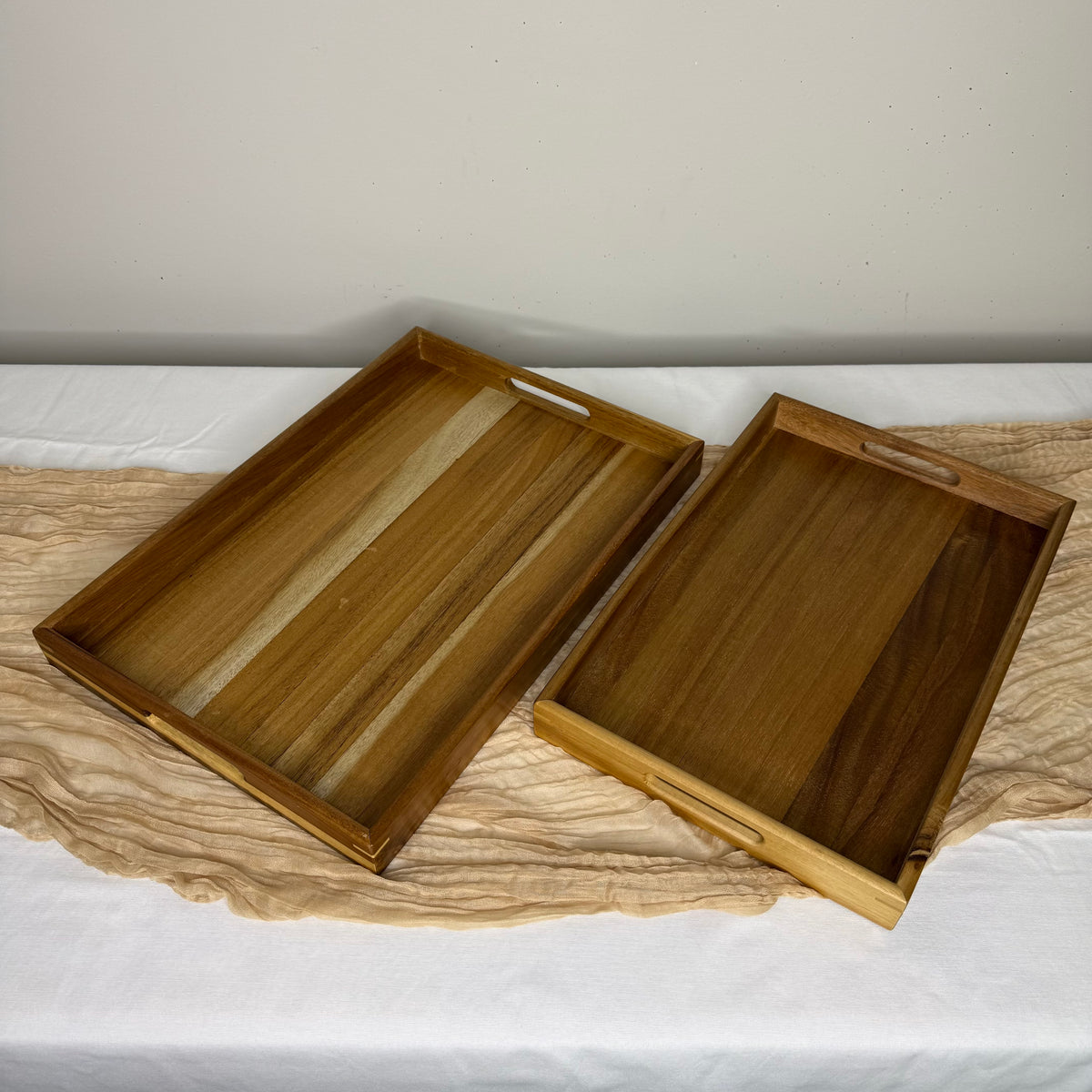 Acacia Wood Serving Tray with Handles - Set of 2 - 17"