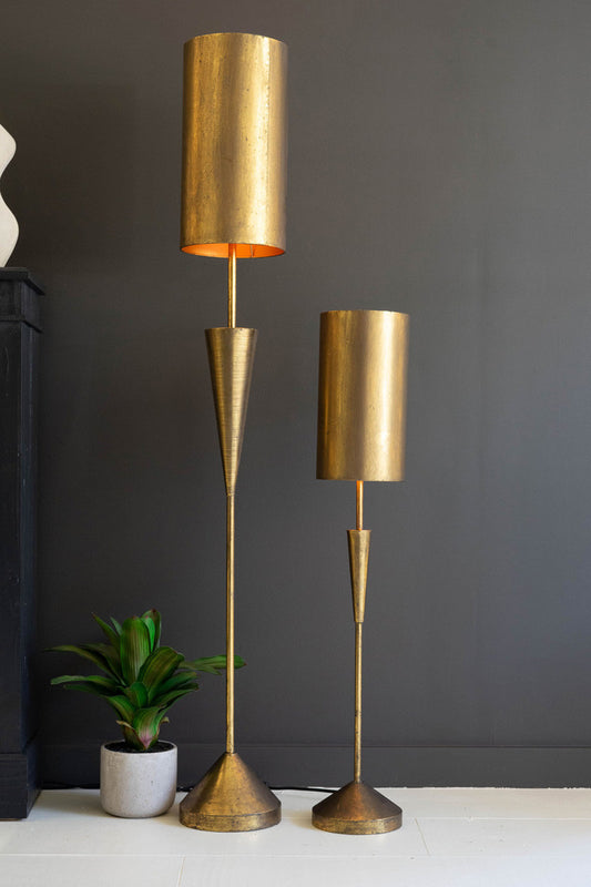 Antique Gold Floor Lamp With Metal Barrel Shade