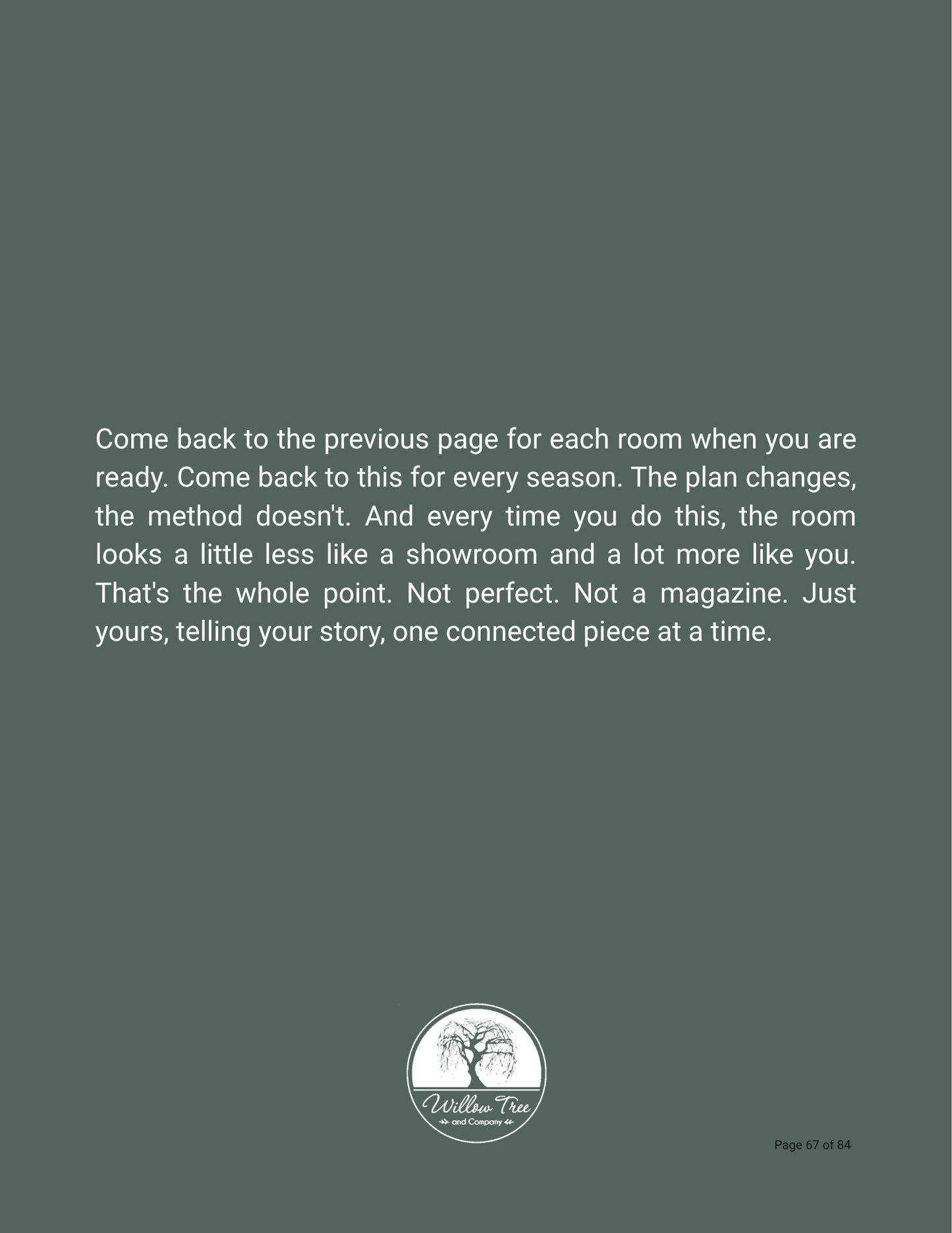 a reflective quote about room planning with Willow Tree and Company Logo