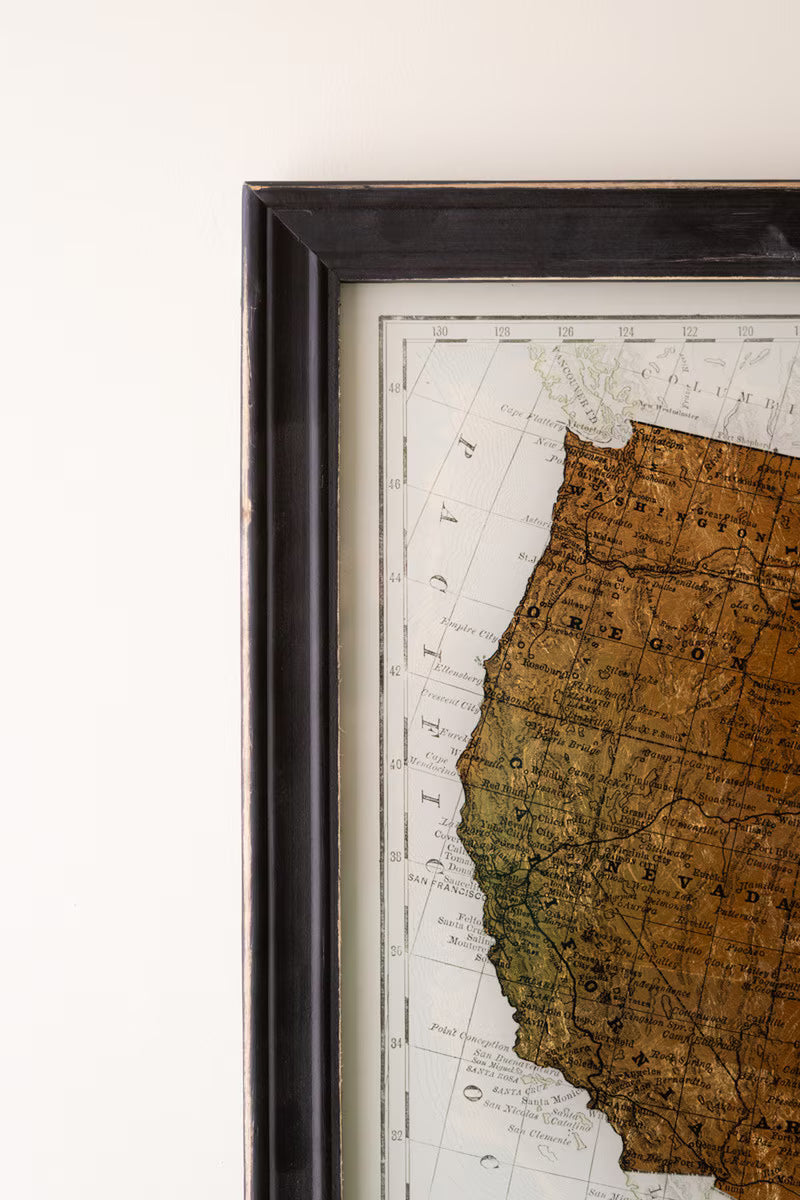 Framed Vintage-Inspired USA Map Print Under Glass on a white background