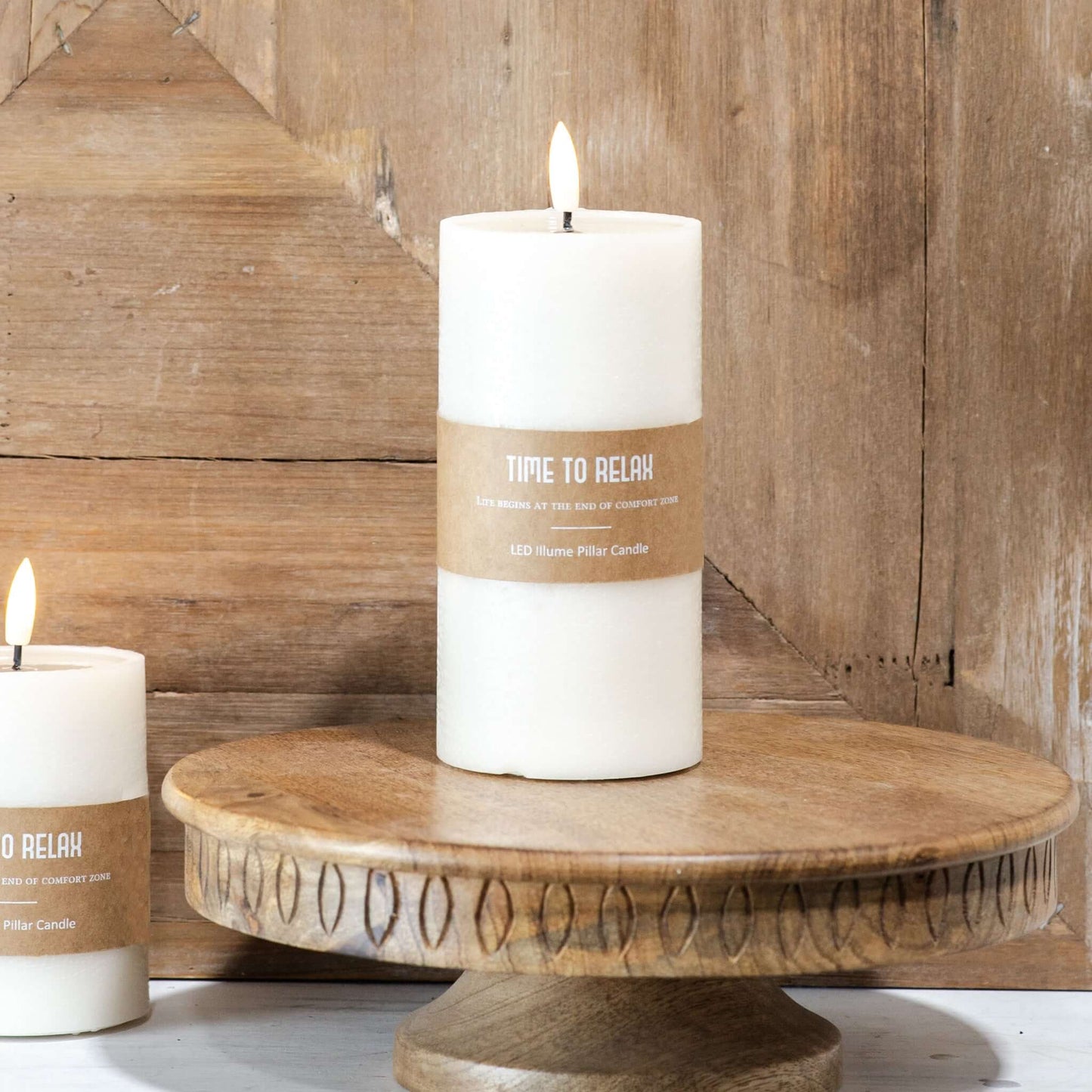 LED Pillar Candle 6" x 3" - Cream Natural Resin