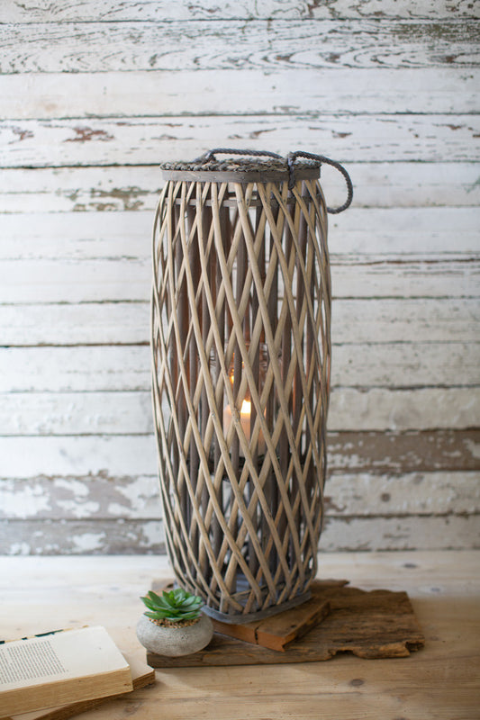 Tall Grey Square Willow Lanterns - Large
