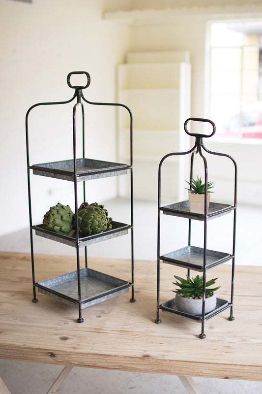 Tall Metal Display Stands W Galvanized Trays - Set Of 2
