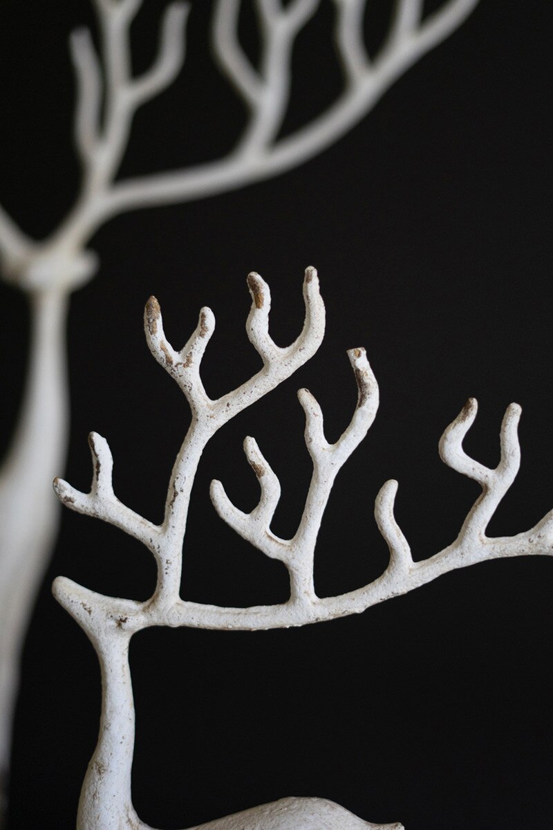 White Cast Aluminum Deer Sculptures - Set of 2