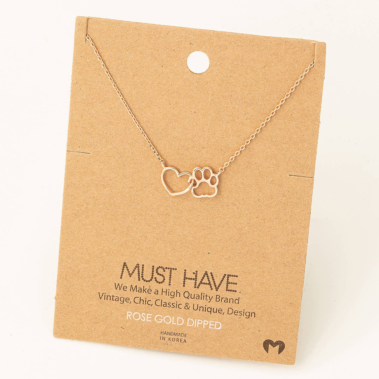 Dog Paw Heart Cutout Pendant Necklace - Brass