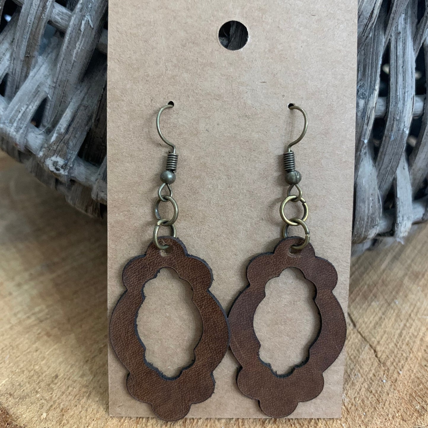 Brown Designer Leather Teardrop Earrings#shop_name