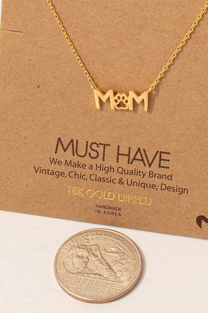 Gold Dipped Paw Print Dog Mom Pendant Necklace: G