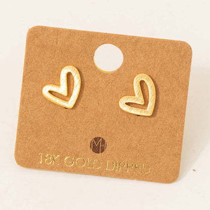 Gold Dipped Heart Stud Earrings: Gold