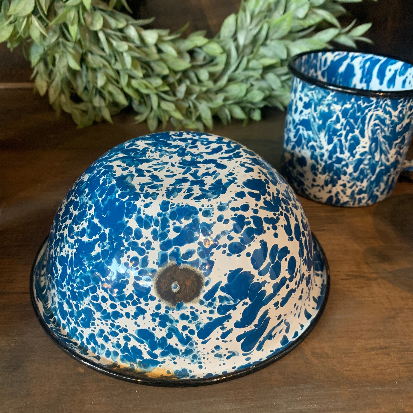 Blue Splatterware  - 1 bowl & 4 cups