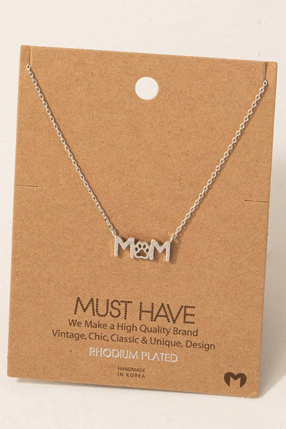 Gold Dipped Paw Print Dog Mom Pendant Necklace: G
