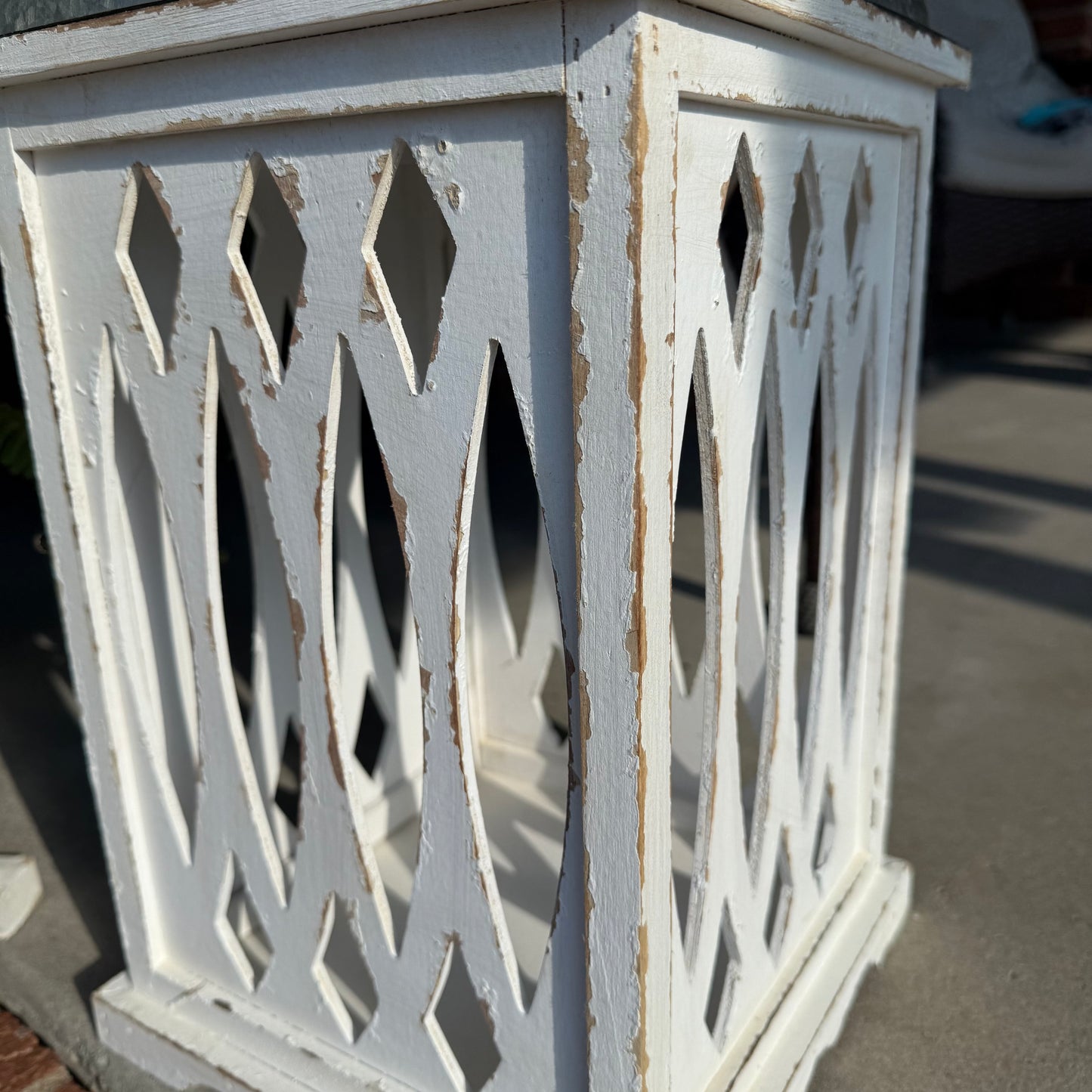 White Open Lanterns with Metal Top - Set of Two