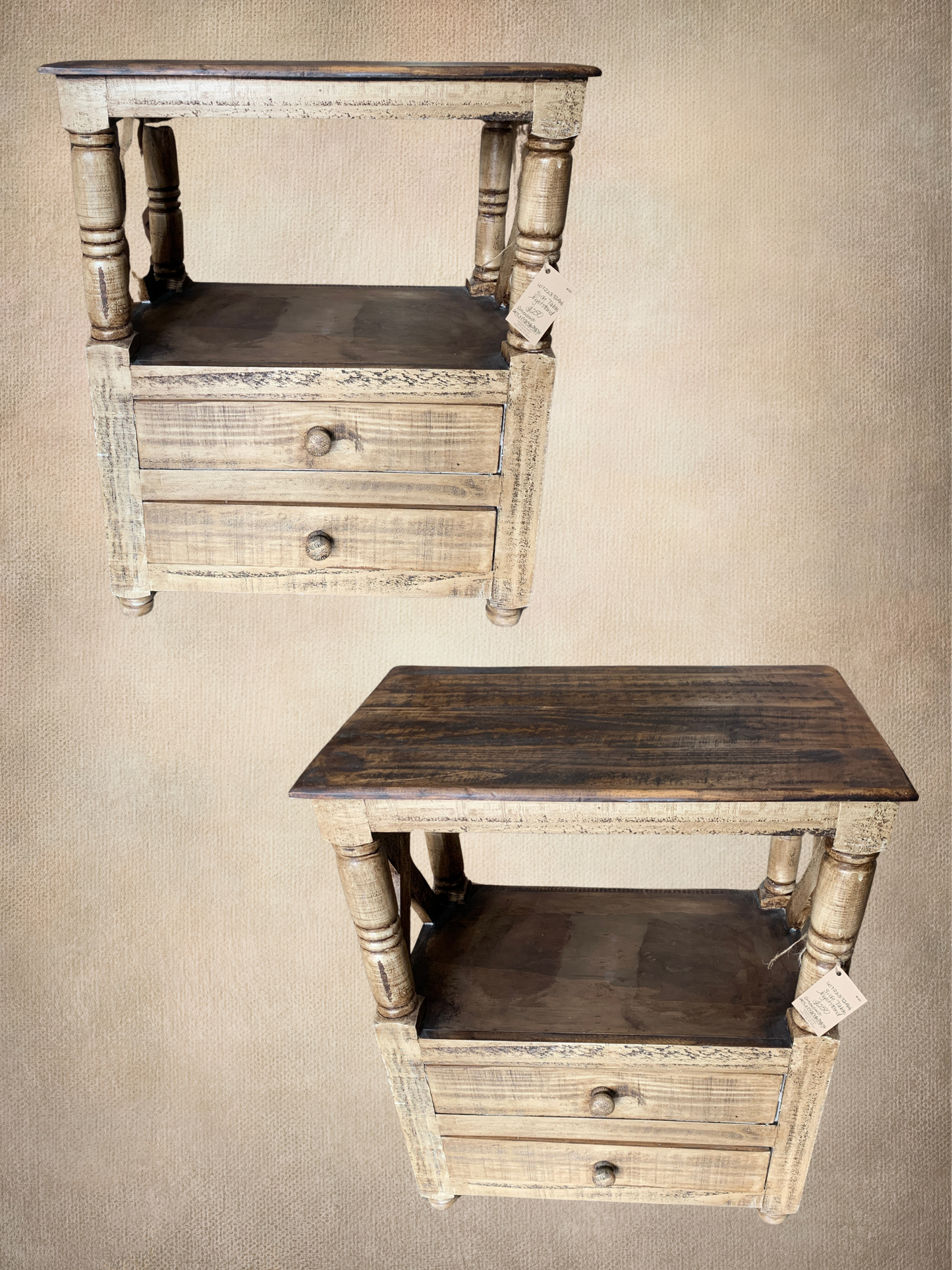 Antiqued Off White Side Table