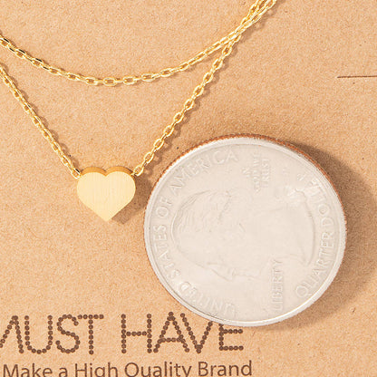 Dainty Layered Chain Heart Charm Necklace: Silver