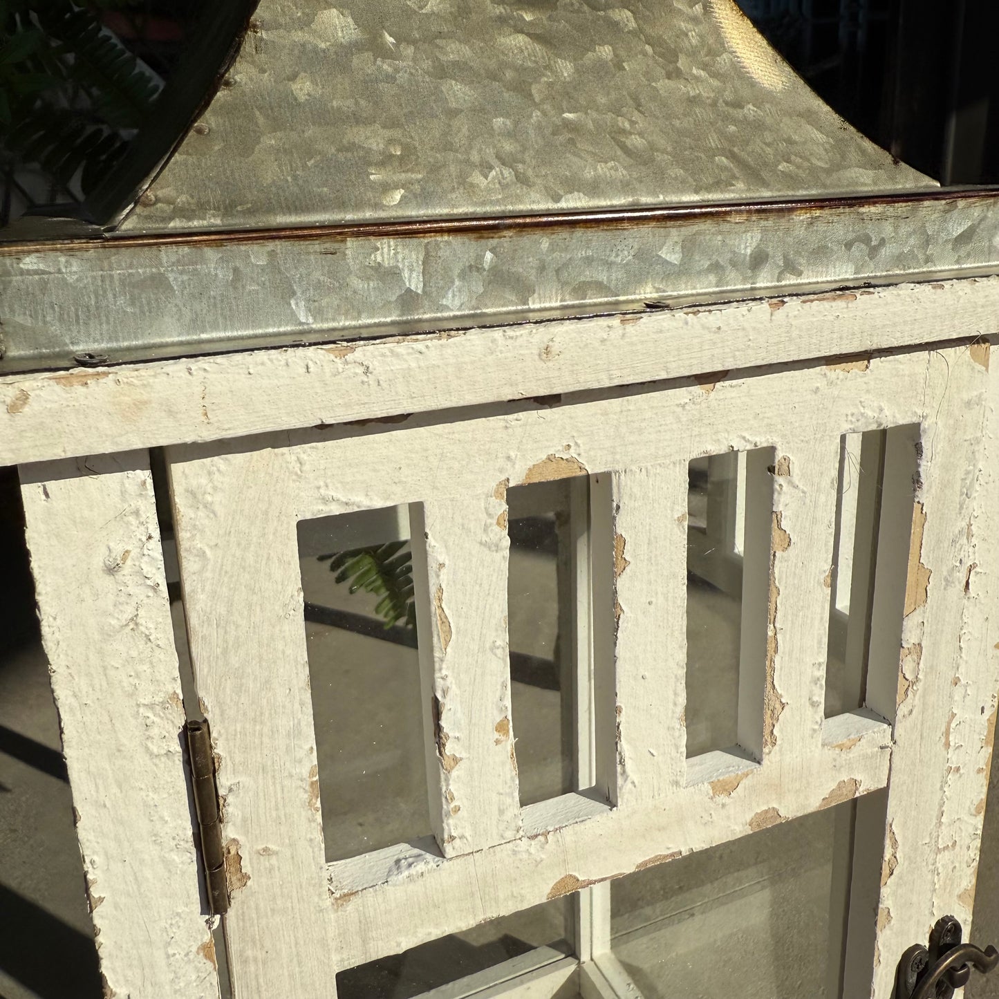 Modern Rustic White Distressed Lanterns - Set of Two