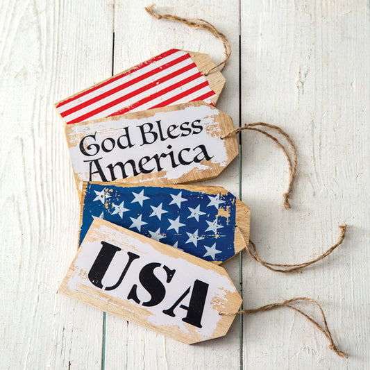 Patriotic Wooden Tags - Set of 4