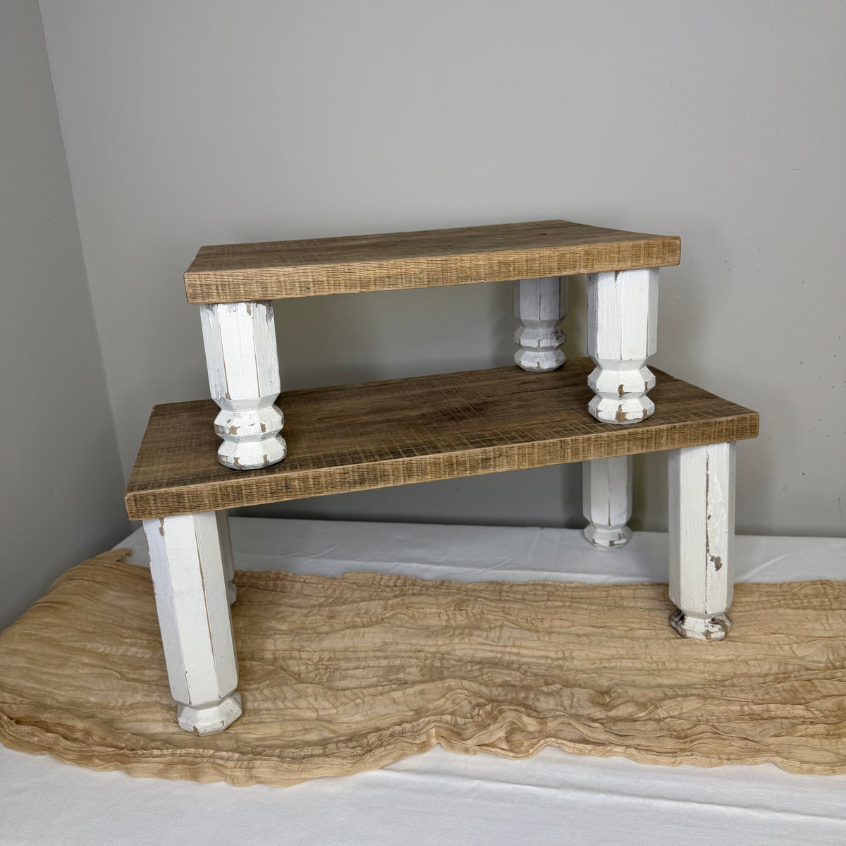 Rustic Wood Risers with White Legs - Set of 2