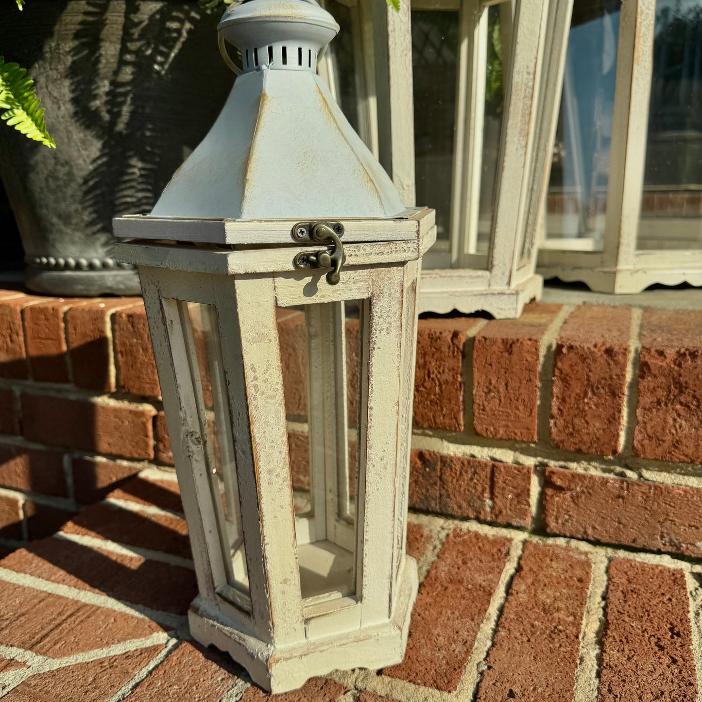 Large Rustic White Wood Lanterns - Set of Three