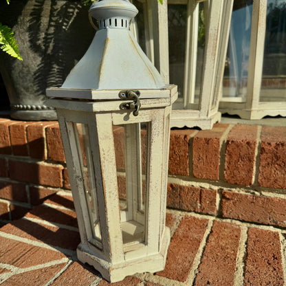 Large Rustic White Wood Lanterns - Set of Three