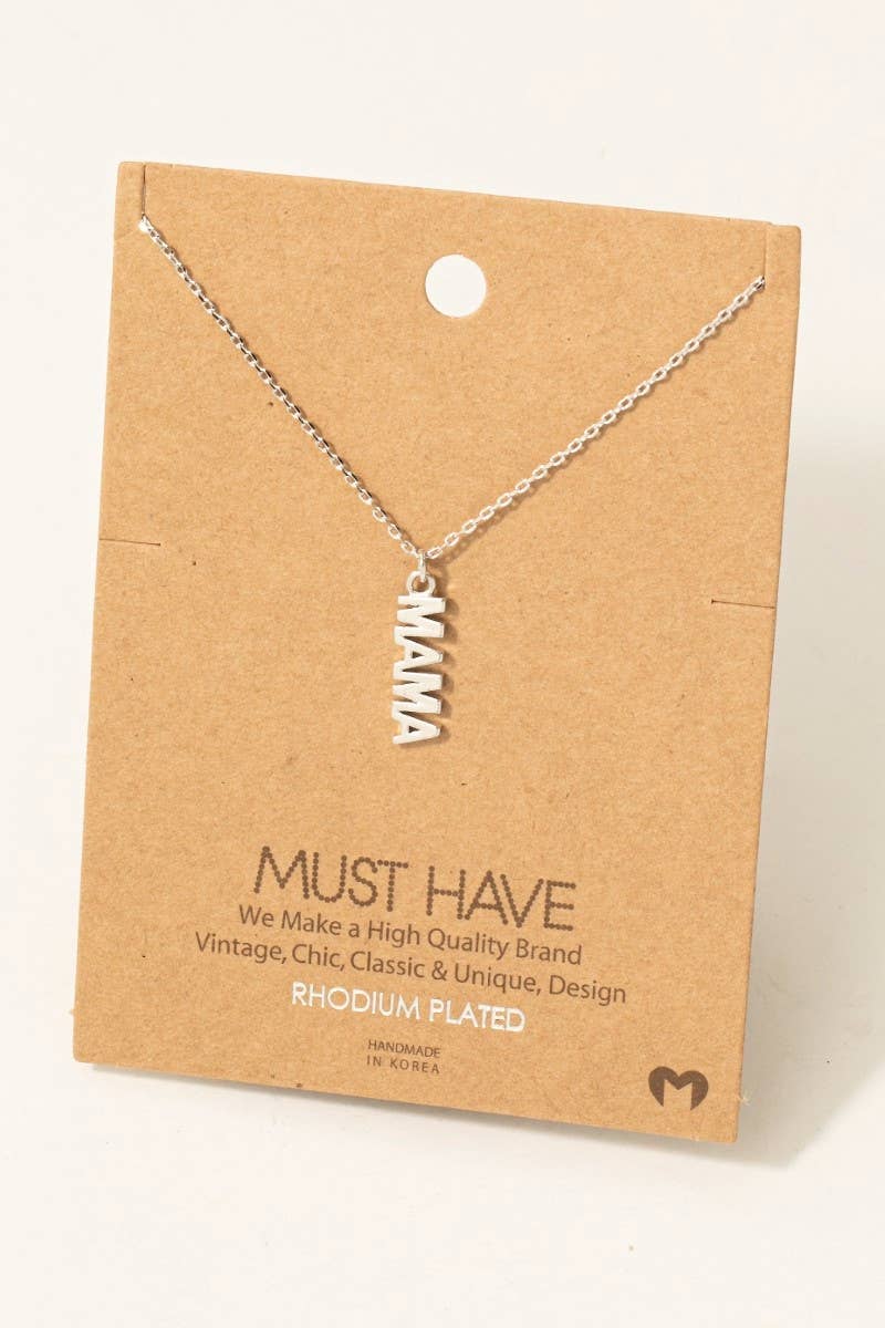 Gold Dipped Flat Mama Pendant Necklace - Gold