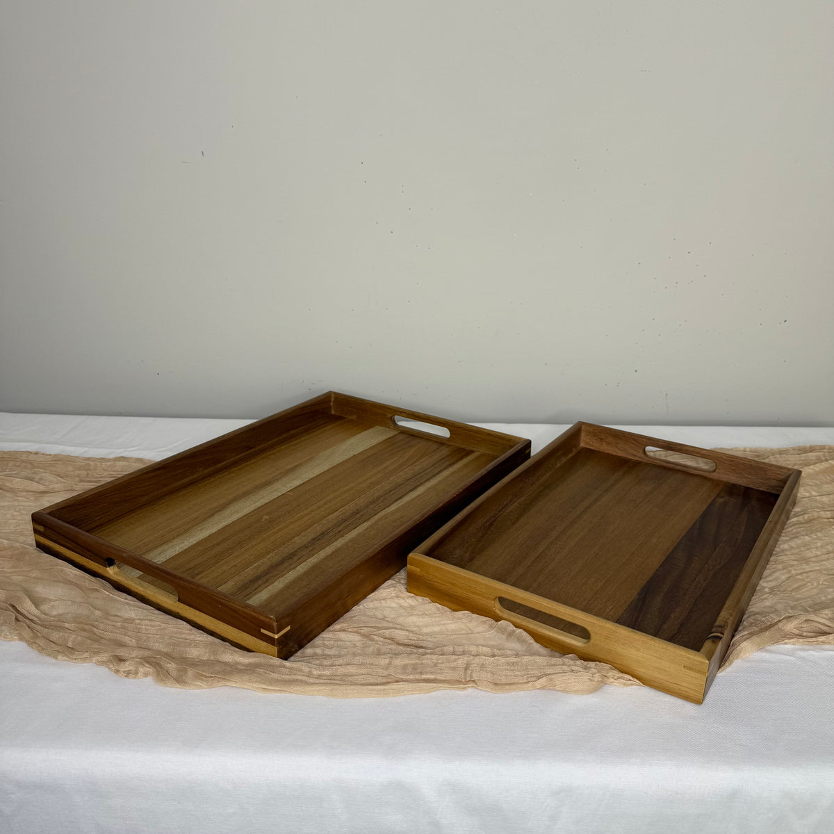 Acacia Wood Serving Tray with Handles - Set of 2 - 17"