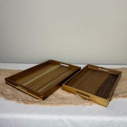 Acacia Wood Serving Tray with Handles - Set of 2 - 17"