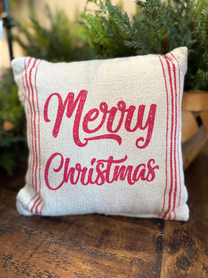 Merry Xmas Red Strp Pillow