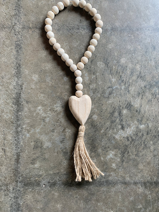 Heart on Wood Beads with Tassle