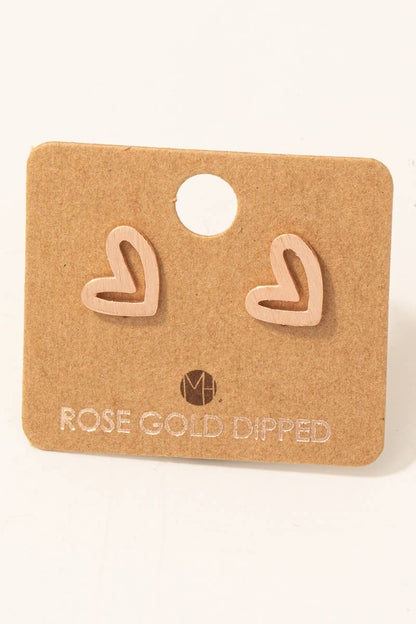 Gold Dipped Heart Stud Earrings: Gold