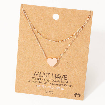 Dainty Layered Chain Heart Charm Necklace: Silver