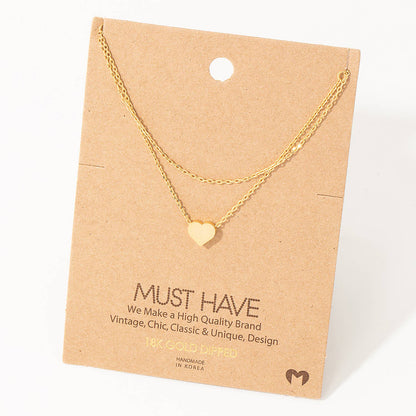 Dainty Layered Chain Heart Charm Necklace: Silver