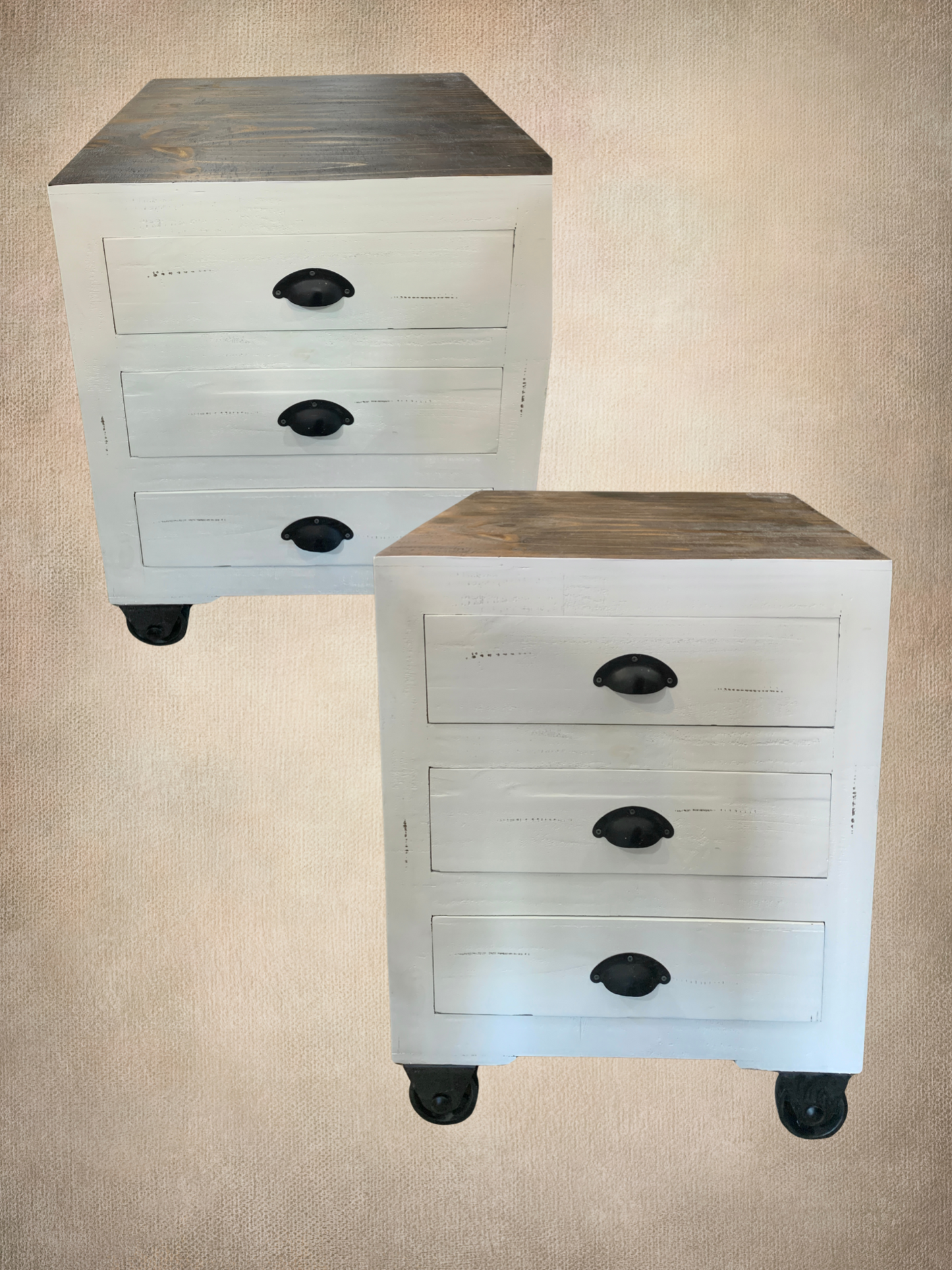 Crate End Table with Wheels - White Stained Top - Set of 2