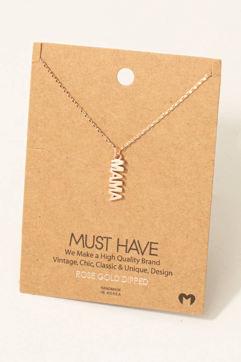 Gold Dipped Flat Mama Pendant Necklace - Gold