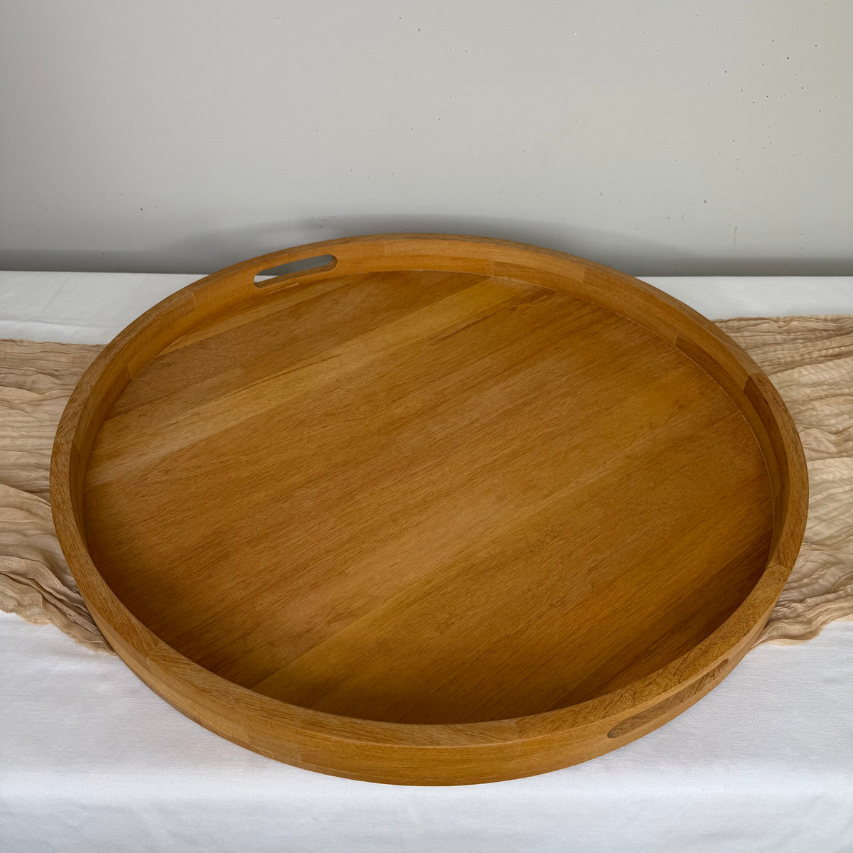 Round Teakwood Tray with Handles - 24"