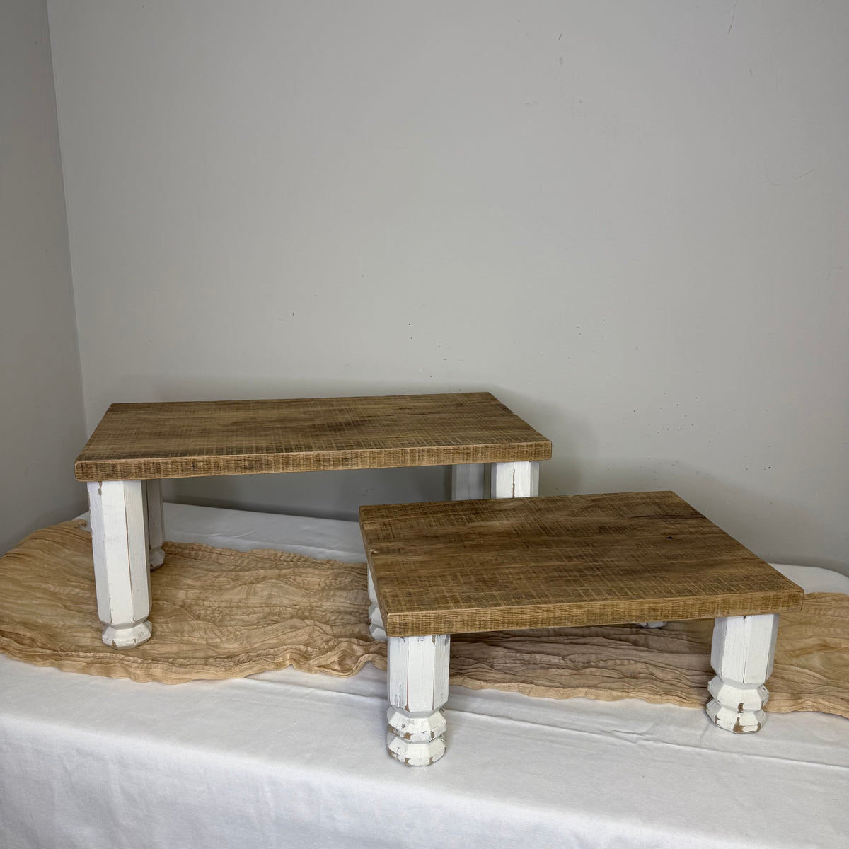 Rustic Wood Risers with White Legs - Set of 2