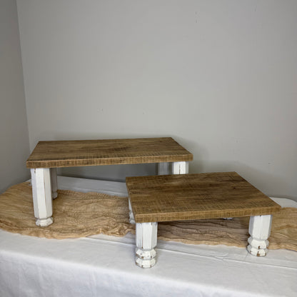 Rustic Wood Risers with White Legs - Set of 2