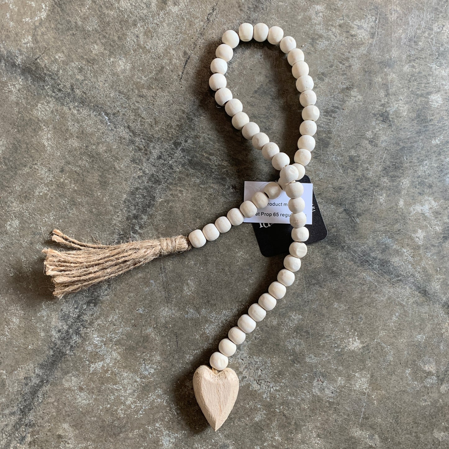 Natural Wood Heart Beaded Garland with Tassel