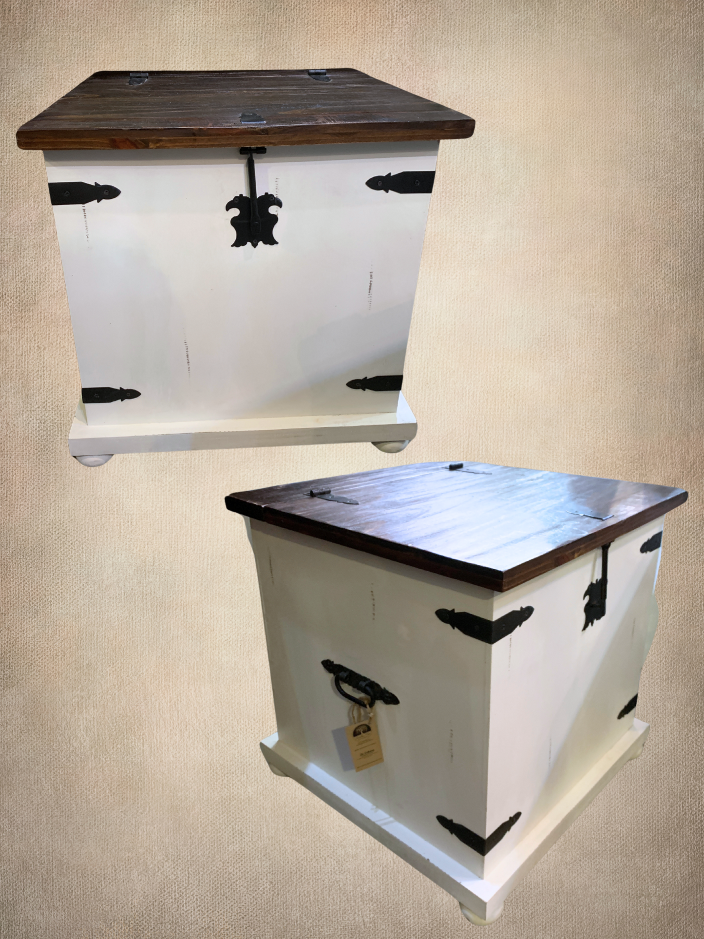 Trunk End Table - White with Stained Top - Set of 2