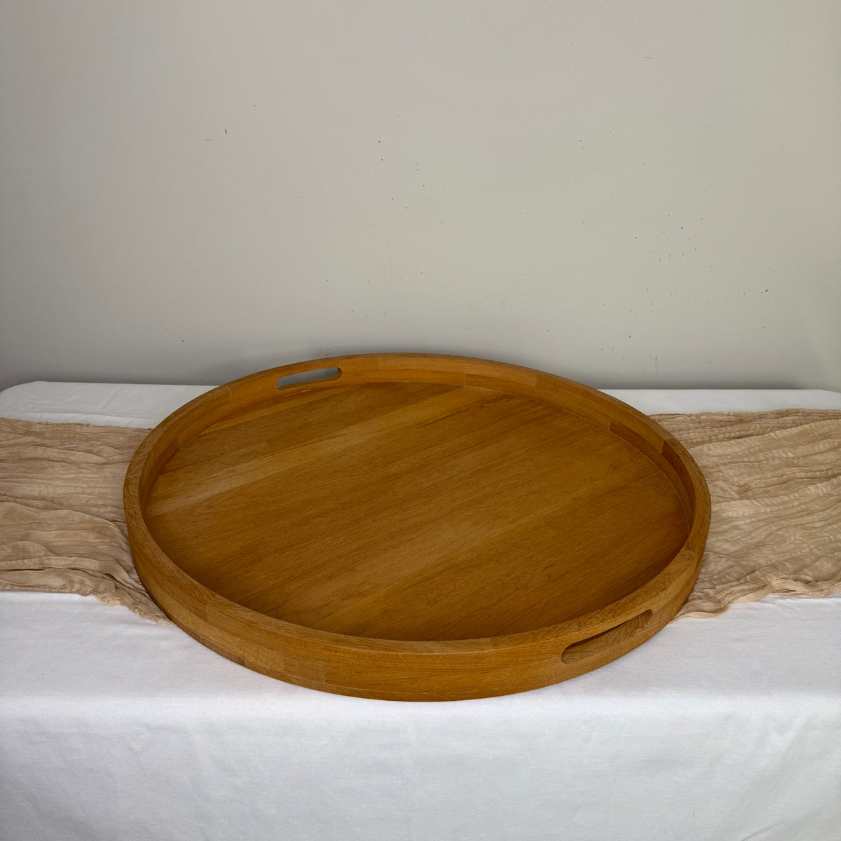 Round Teakwood Tray with Handles - 24"