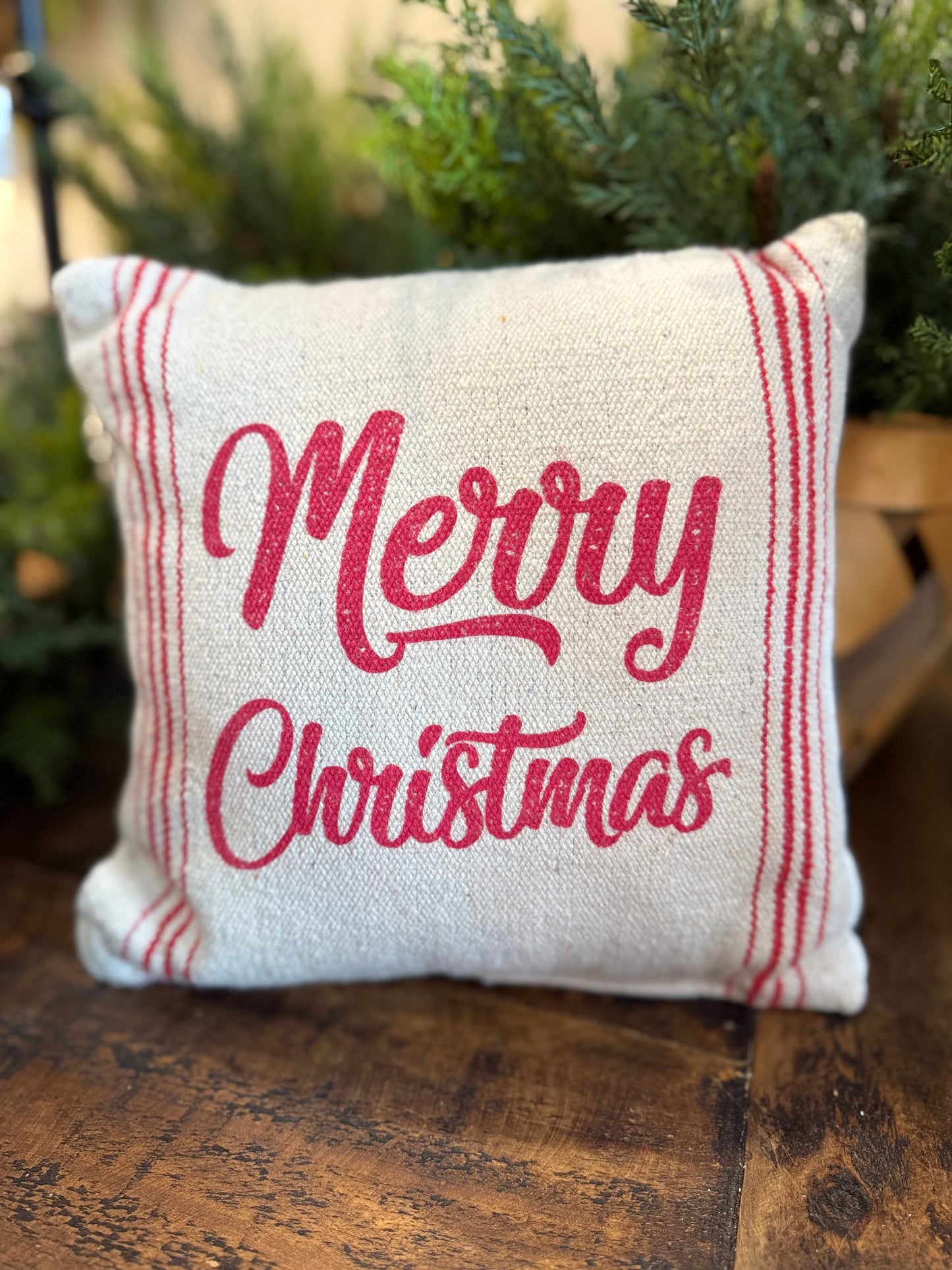Merry Xmas Red Strp Pillow