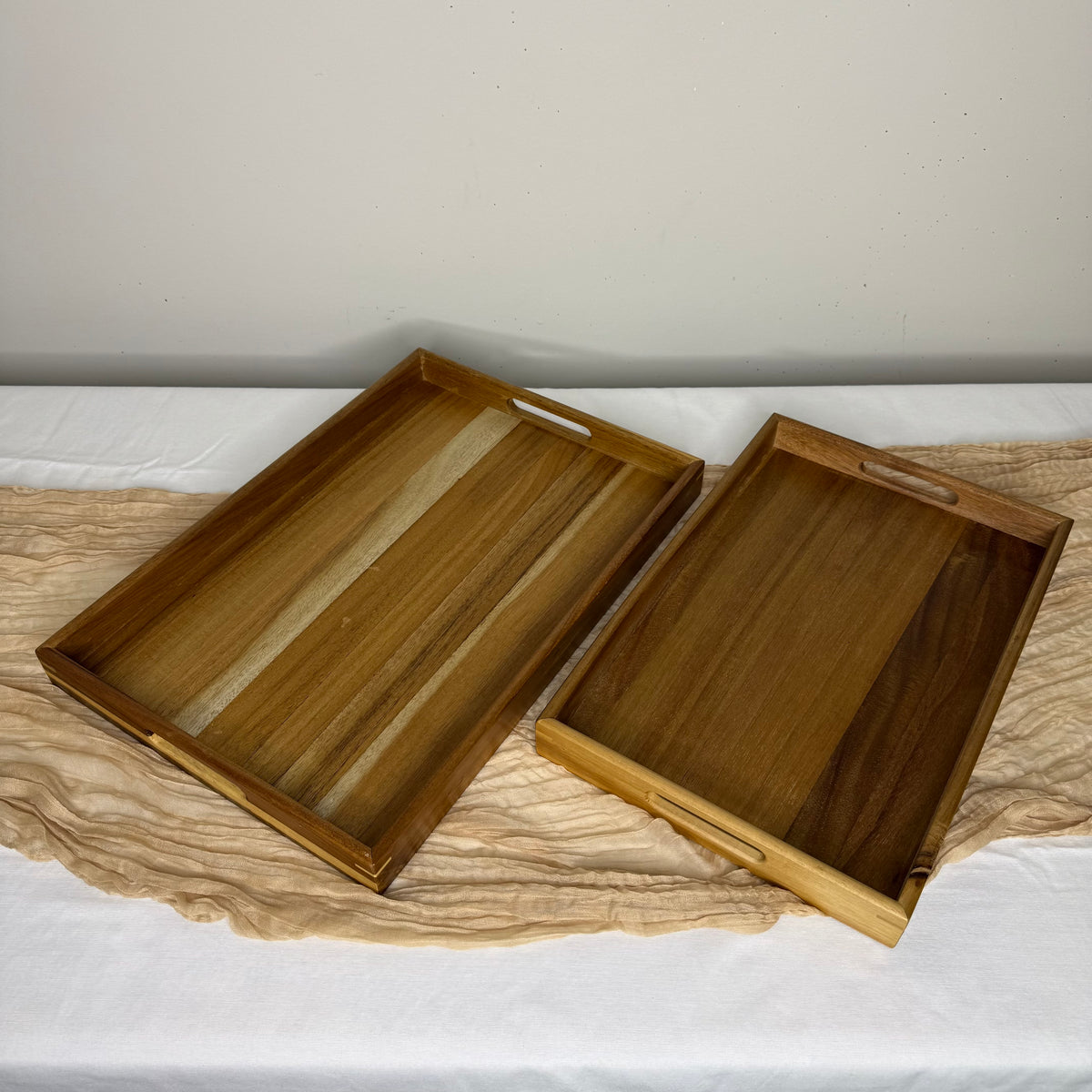 Acacia Wood Serving Tray with Handles - Set of 2 - 17"