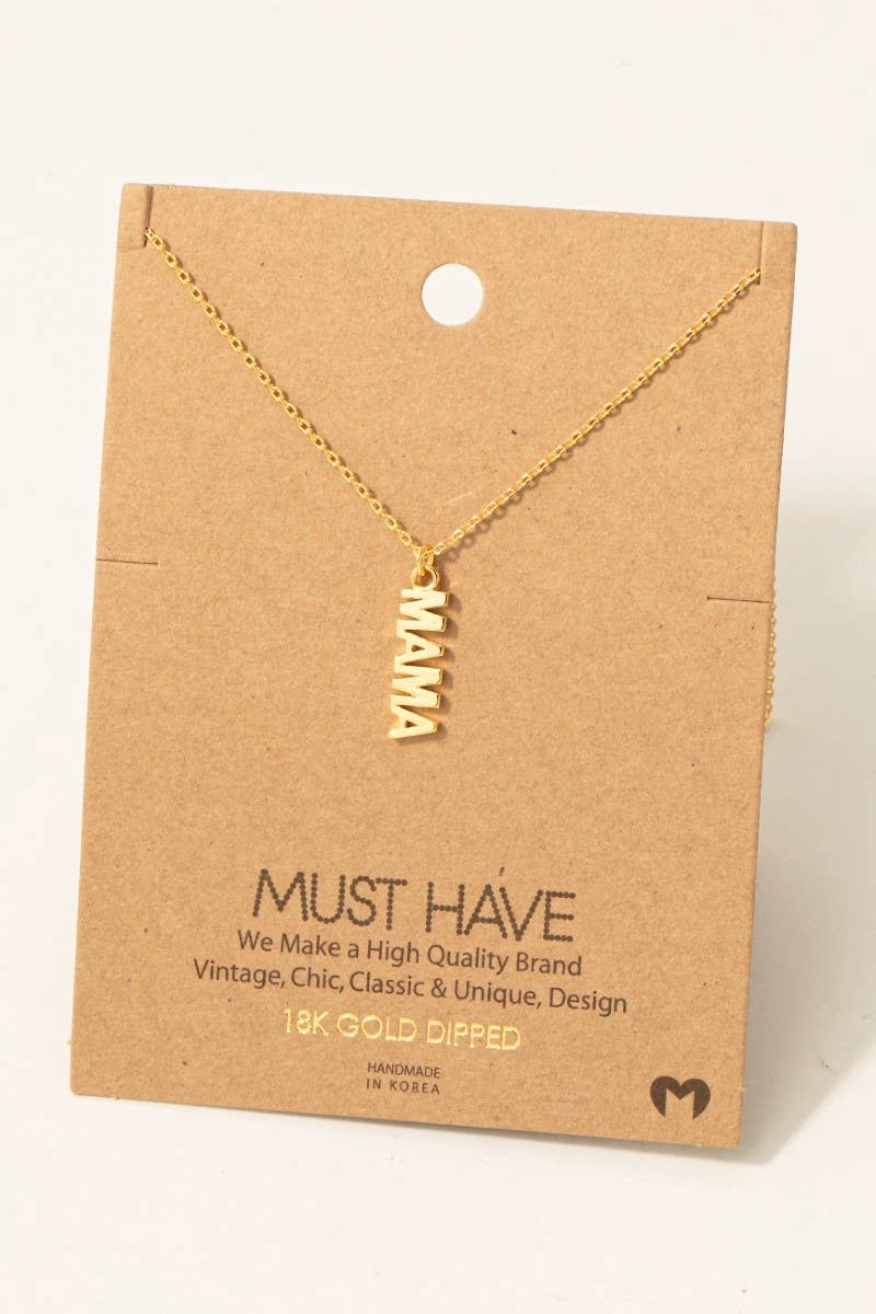 Gold Dipped Flat Mama Pendant Necklace - Gold