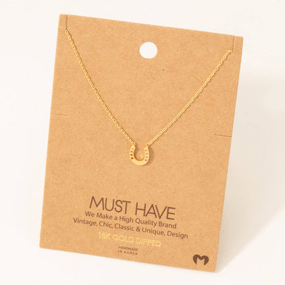 Mini Horseshoe Pendant Necklace: Gold