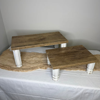Rustic Wood Risers with White Legs - Set of 2