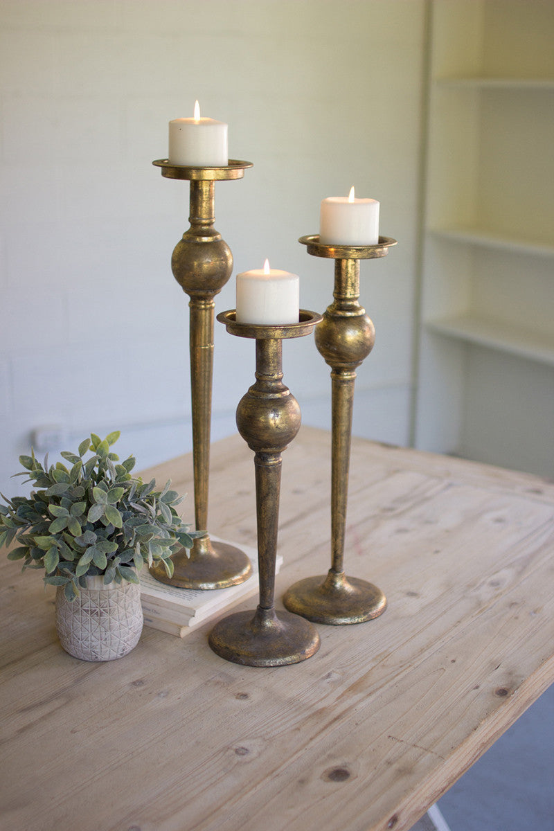 Antique Brass Finish Candle Stands - Set Of 3