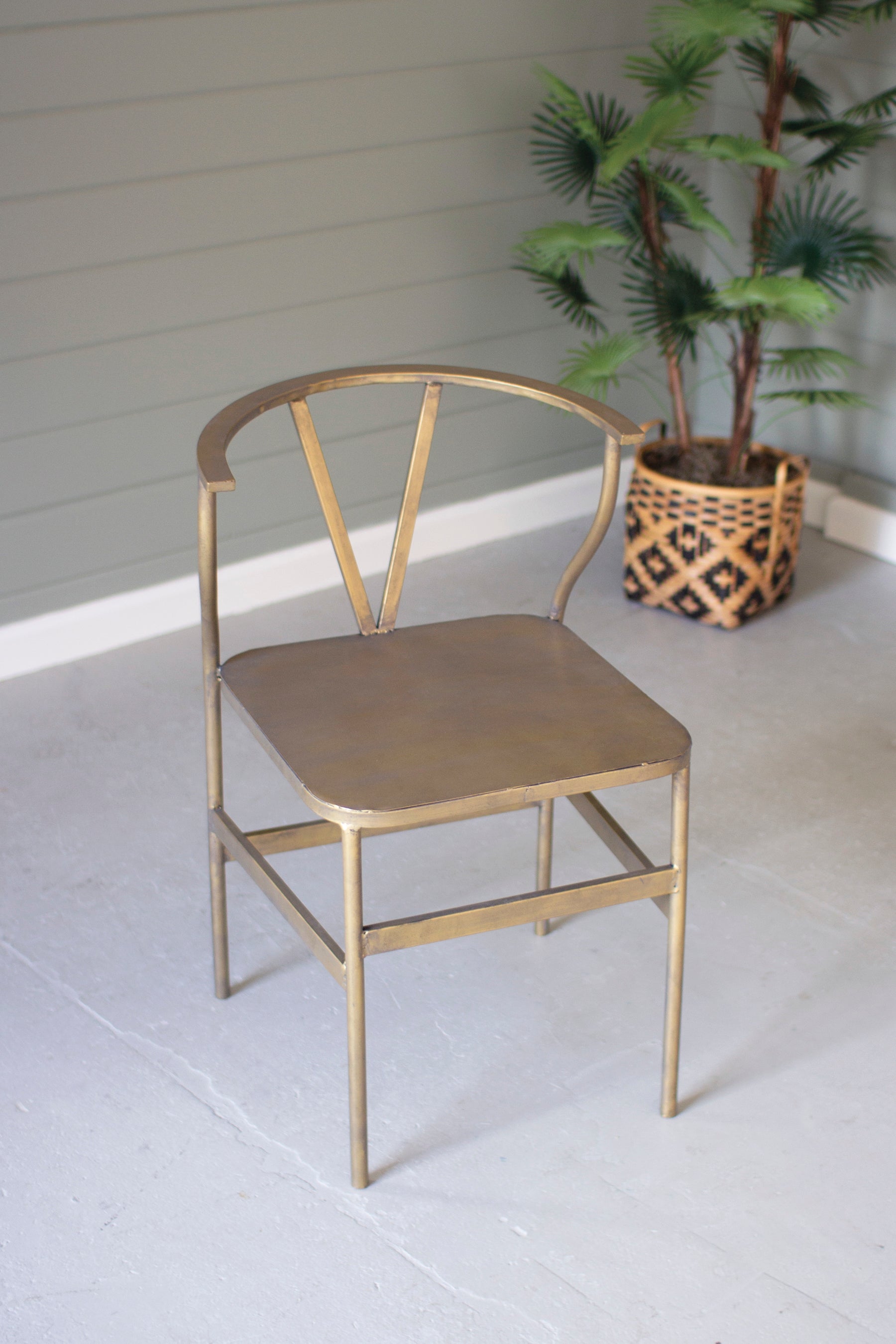 AntiqueBrassFinishMetalSideChair - Gold wishbone chair modern rustic chair