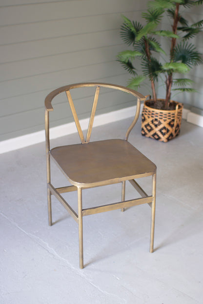 AntiqueBrassFinishMetalSideChair - Gold wishbone chair modern rustic chair
