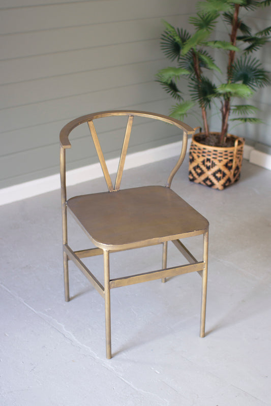 AntiqueBrassFinishMetalSideChair - Gold wishbone chair modern rustic chair