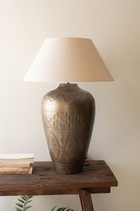 Antique Brass Lamp with Hammered Detail