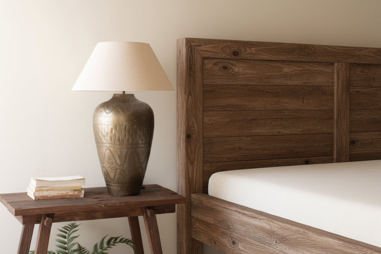 Antique Brass Lamp with Hammered Detail